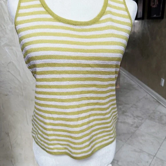 St. John Vintage Fitted White and Yellow/Green Sleeveless Tank Top - Picture 1 of 7